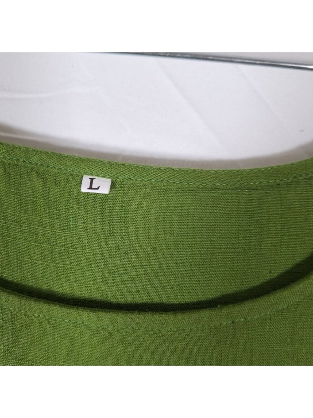 Linen Cotton Blend Short Sleeve Flared Flowy Green Dress size large - Picture 4 of 5